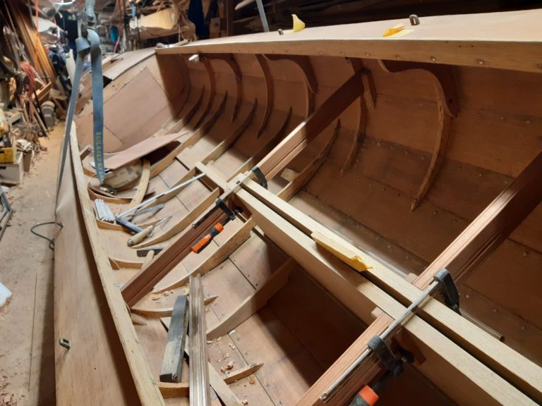 The reconstructed centerboard box and the rowing equippement.